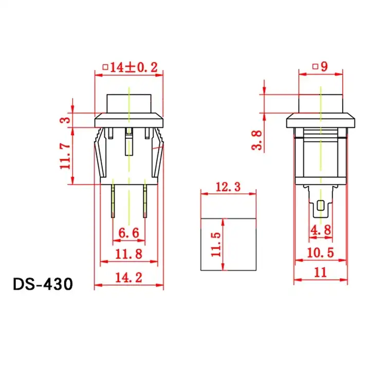DS-430 مفتاح ضغط لحظي ذو شكل مربع ثنائي السنون - الصورة 3